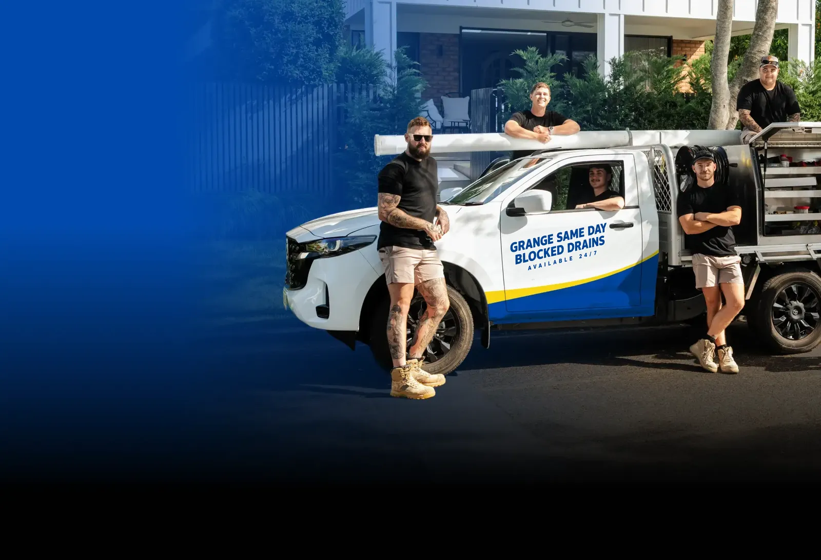 Grange Same Day Blocked Drains team with the ute